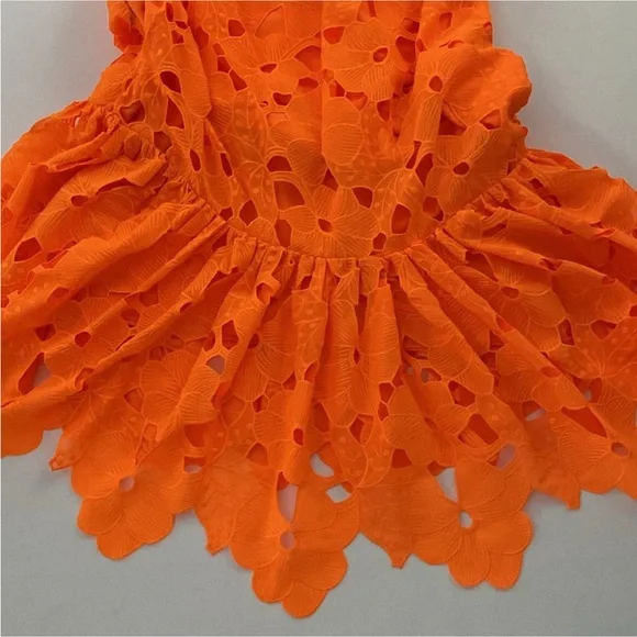 Zac Posen Dress Mini Floral Embroidered One-Shoulder Apricot Dress Size 4 - Picture 16 of 16
